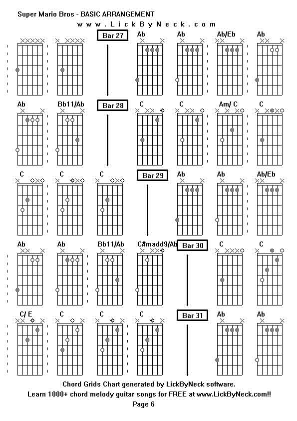 Chord Grids Chart of chord melody fingerstyle guitar song-Super Mario Bros - BASIC ARRANGEMENT,generated by LickByNeck software.